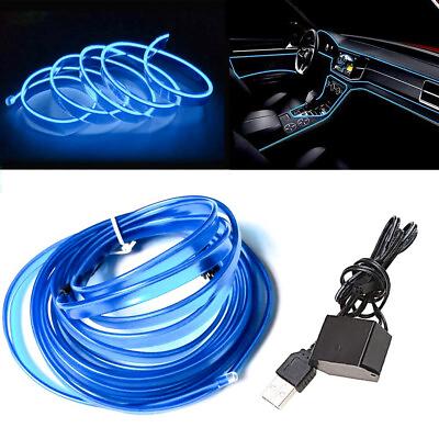 USB LED Blue Car Interior Decor Atmosphere Wire Strip Light Lamp Accessories EAK $9.49