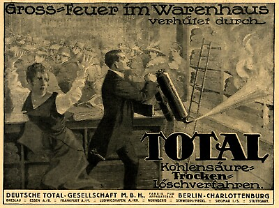 #ad Fire in department house extinguisher Total 1919 ad German advertising $19.99