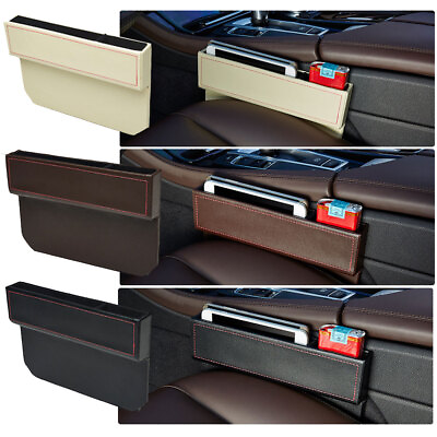 #ad Leather Car Seat Crevice Storage Box Gap Filler Organizer Phone Holder $24.45