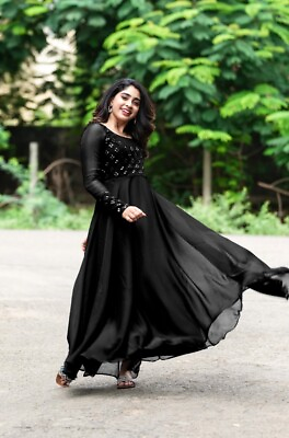 #ad Traditional Indian Ethnic Wear Embroidery Georgette Full Sleeve Gown For Women $32.00