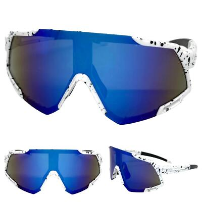 #ad SPORT CYCLING WRAP Protective Safety Eyewear SUN GLASSES Goggles Big White Frame $14.99