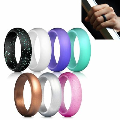#ad 7 PCS Flexible Silicone Wedding Ring Women Engagement Sport Rubber Band Size 5 9 $5.29