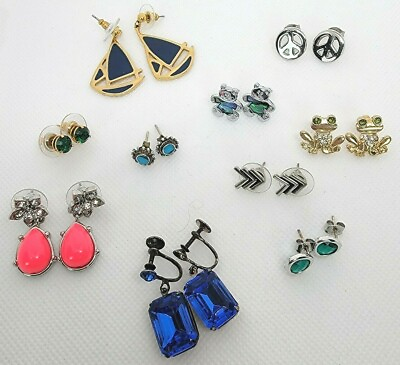 #ad Lot Of 10 Earrings Pierced Vintage To Now Bear Frog Boat Arrow And More $12.00