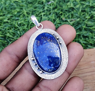 #ad Lapis Lazuli Pendant 925 Sterling Silver Oval Gemstone Neck less Gift MO** $16.70