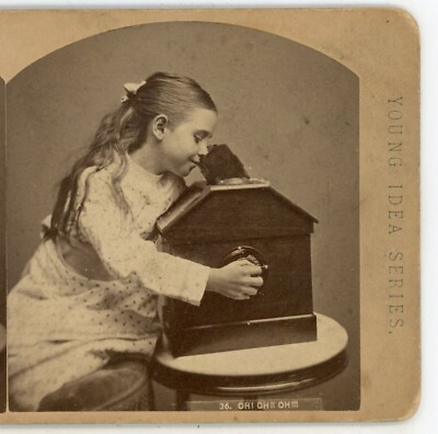 #ad Young Girl Looking into Table Stereoviewer Stereoscope EHamp;T Anthony Stereoview $350.00