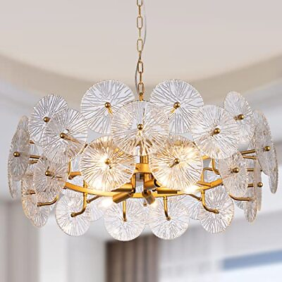 #ad Tochic Modern Glass Chandelier 32.67quot; 3 Tiers Large Gold Ceiling Light Fixtur... $459.99