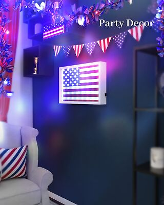 #ad 14quot; Patriotic Decorations American Flag Framed Light Wall Decor w Timer Function $27.86
