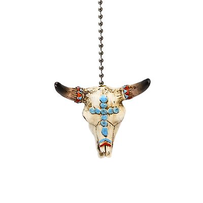 #ad Ceiling Fan Light Pull Ornament with Chain Western Tribal Bull Steer Cow Skull $12.95