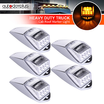 #ad 5x Clear Amber 17LED Cab Marker Top Clearance Light Chrome for Peterbilt Truck $51.99