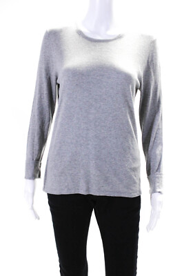 #ad Paul Stuart Womens Silk Cotton Crew Neck Long Sleeve Knit Top Blouse Gray Size L $42.69