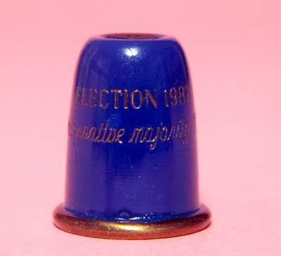 #ad Woodsetton Peep Margaret Thatcher Election 1987 Blue Coloured Metal Thimble B 80 GBP 2.99