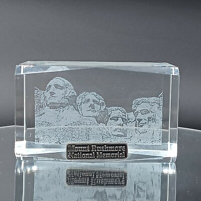 #ad Vintage 3D Laser Etched Glass Crystal Mount Rushmore National Memorial Park. PO $23.20