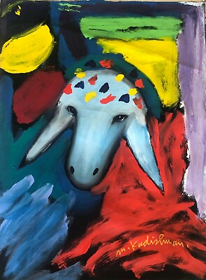 #ad Menashe Kadishman Sheep Acrylic On Canvas – COA $3200.00