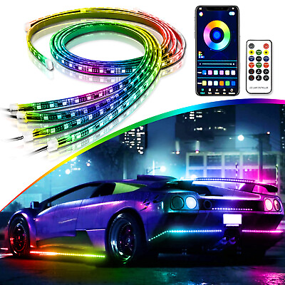 #ad 4pcs RGB Dream Color Underglow LED Lights Car Neon Strip Light Music APPRemote $56.99