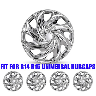 #ad 4* Chrome Universal 14 15 Inch Wheel Rim Covers Tire amp; Steel Rim Snap On Hubcaps $46.99