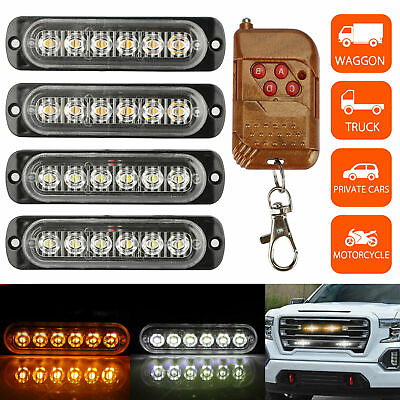 #ad 6 LED Car Amber White Police Strobe Flash Light Dash Emergency Warning Lamp Kit $18.99