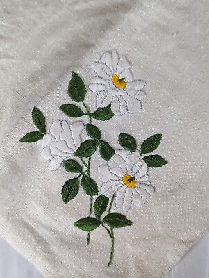 #ad Hand Embroidered Fabric white flowers can be created into whatever the buyer $20.00