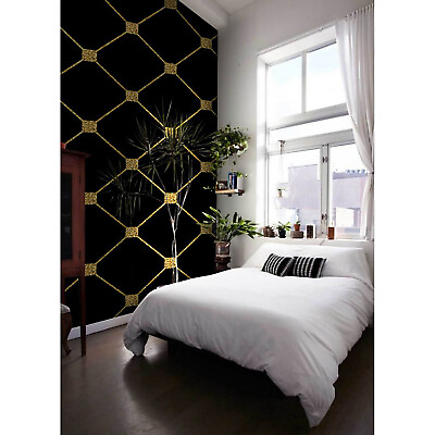 #ad Gold glitter rhombus Removable wallpaper golden and black wall mural wall art $286.95