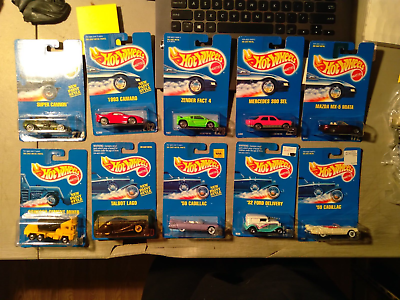 #ad LOT OF 10 HOT WHEELS BLUE CARDS ALL IN PACKAGE CAMARO CADILLAC LAGO MIATA #2 $33.99