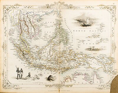 #ad 1851 MALAY ARCHIPELAGO EAST INDIA ISLANDS ORIGINAL TALLIS RAPKIN MAP 11x14 WM68 $149.95