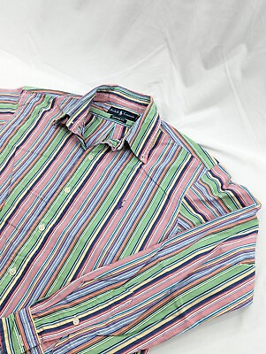 #ad Polo Ralph Lauren Custom Fit Button Down Shirt Vintage Striped Pastels 15.5 M $24.99