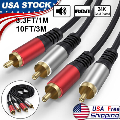 #ad 3X1 Gold Plated RCA Male L R Stereo Audio Cable Plug 2 RCA to 2 RCA 10FT 3.3FT $5.69