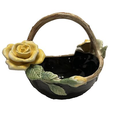 #ad Fitz And Floyd Yellow Midnight Rose Basket Hand Painted Japan Capodimonte Style $35.00
