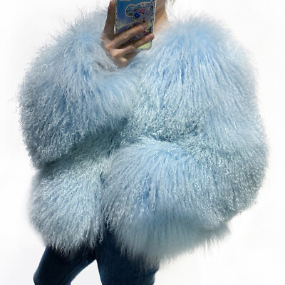 #ad Women Cropped 100% Mongolian Fur Coat Solid Warm Luxury Fashion Winter Jacket $298.75