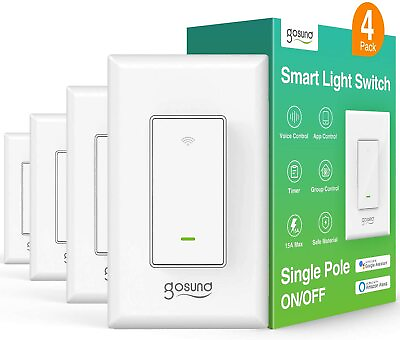 4 PACK Gosund Smart Light Switch ON OFF In Wall Single Pole 15A White WiFi Smart $38.85