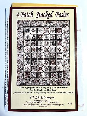 #ad Quilt Pattern FOUR PATCH STACKED POSIES HD DESIGNS 65” x 72” Floral 4 Patch $4.99
