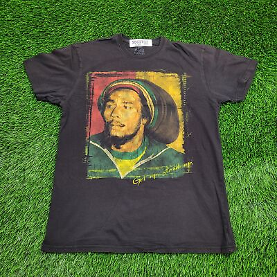 #ad Bob Marley Reggae King Shirt Womens M 20x26.5 Iconic Get Up Stand Up Faded Black $14.80
