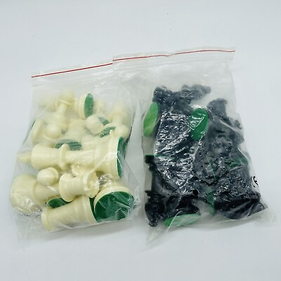 #ad Set of Black amp; White Chess Pieces Set In Green Bag $13.00