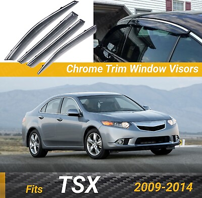 #ad Fits Acura TSX 2009 2014 Chrome Trim Window Vent Rain Visor Wind Guard Deflector $36.99