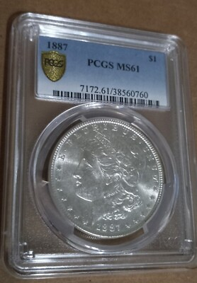 #ad 1887 PCGS MS61 MORGAN SILVER DOLLAR PCGS GOLD SHIELD NICE MS 61 UNCIRCULATED $85.00