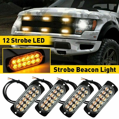 4x Amber Emergency LED 12 Strobe Light Truck Bar Hazard Beacon Flash Bright $16.99