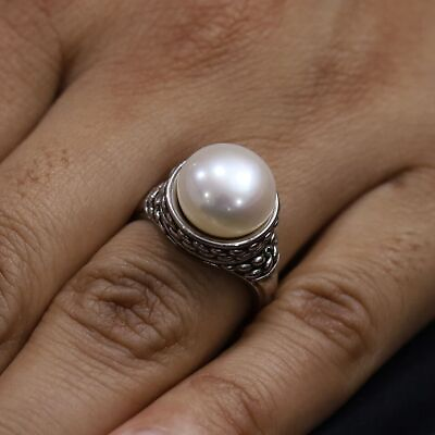 #ad White Pearl Gemstone 925 Sterling Silver Ring Handmade Jewelry Gift For Women $12.34