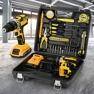 #ad 21V Electric Drill Power Tool Cordless Screwdriver 34PCS Drill Set with Battery $46.98