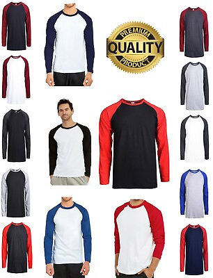#ad Men Baseball Cotton Long Sleeve T Shirt Soft Breathable Raglan Jersey Size S 3XL $11.34