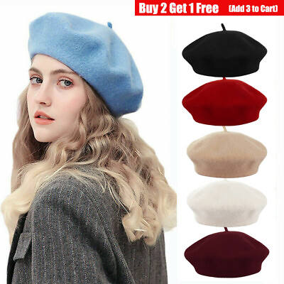 #ad 100% Wool Beret Classic French Style Beret Hat Classic Warm Beanie Cap Winter $7.95