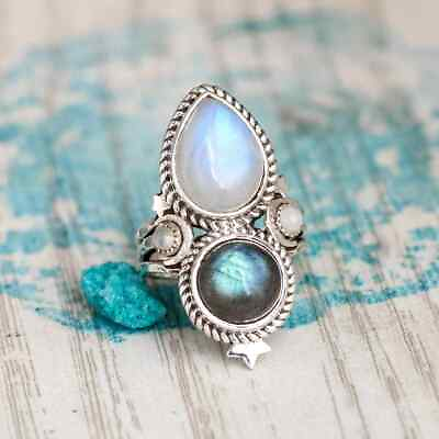 #ad Handmade 925 Sterling Silver Rainbow Moonstone Statement Ring All Size R516 $10.62