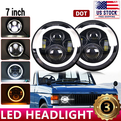 Black 7quot; Round LED Headlights Hi Lo For Land Rover Range Rover Classic 1970 1995 $59.59
