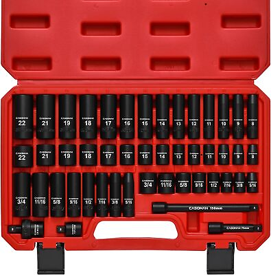 #ad 3 8quot; Drive Deep Impact Socket Set 6 Point 48 Piece Standard SAE and Metric $41.99