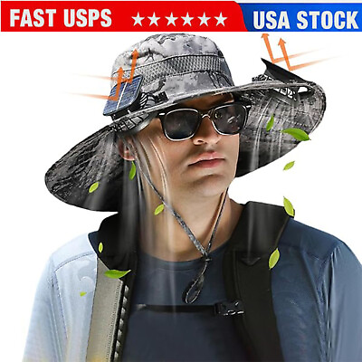 #ad Wide Brim Solar Fan Outdoor Fishing Hat Sunscreen Sun Hat with Fan $33.86