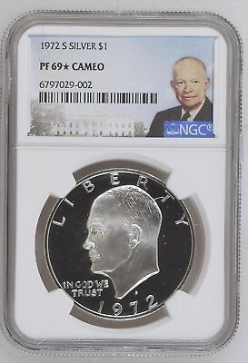 #ad 1972 S SILVER IKE DOLLAR $1 NGC PF 69 *STAR* DEEP CAMEO quot;TOP POP ONLY 236quot;LOOK $99.95