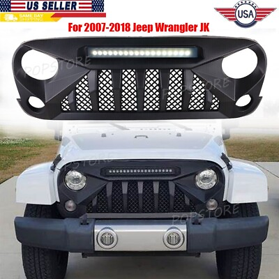 #ad For 07 18 Jeep Wrangler JK Front Grill Mars Grille W LED Off Road Lights Black $154.34