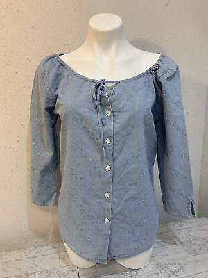 #ad embroidered Peasant Top boho 3 4 Sleeve blouse Medium Sz $11.00
