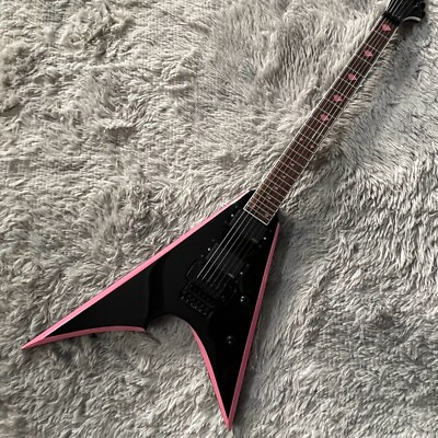 #ad Black V Shape Electric Guitar Solid Pink Edge Active HH Pickups Black Hardware $270.00