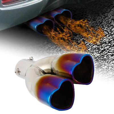 #ad Universal Dual 60 x 65mm Heart Shape Exhaust Muffler Burnt Tip Pipe Multicolor $43.14