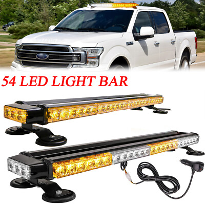 #ad 54 LED Emergency Light Bar Rooftop Double Side Strobe Warning Light Amber White $65.55