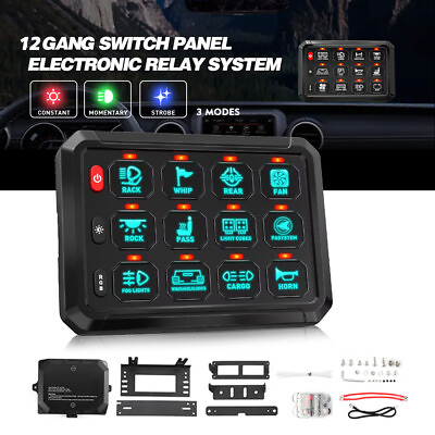 RGB LED Switch Panel 12 Gang Electronic Relay System Offroad Truck SUV 12V 24V $149.99